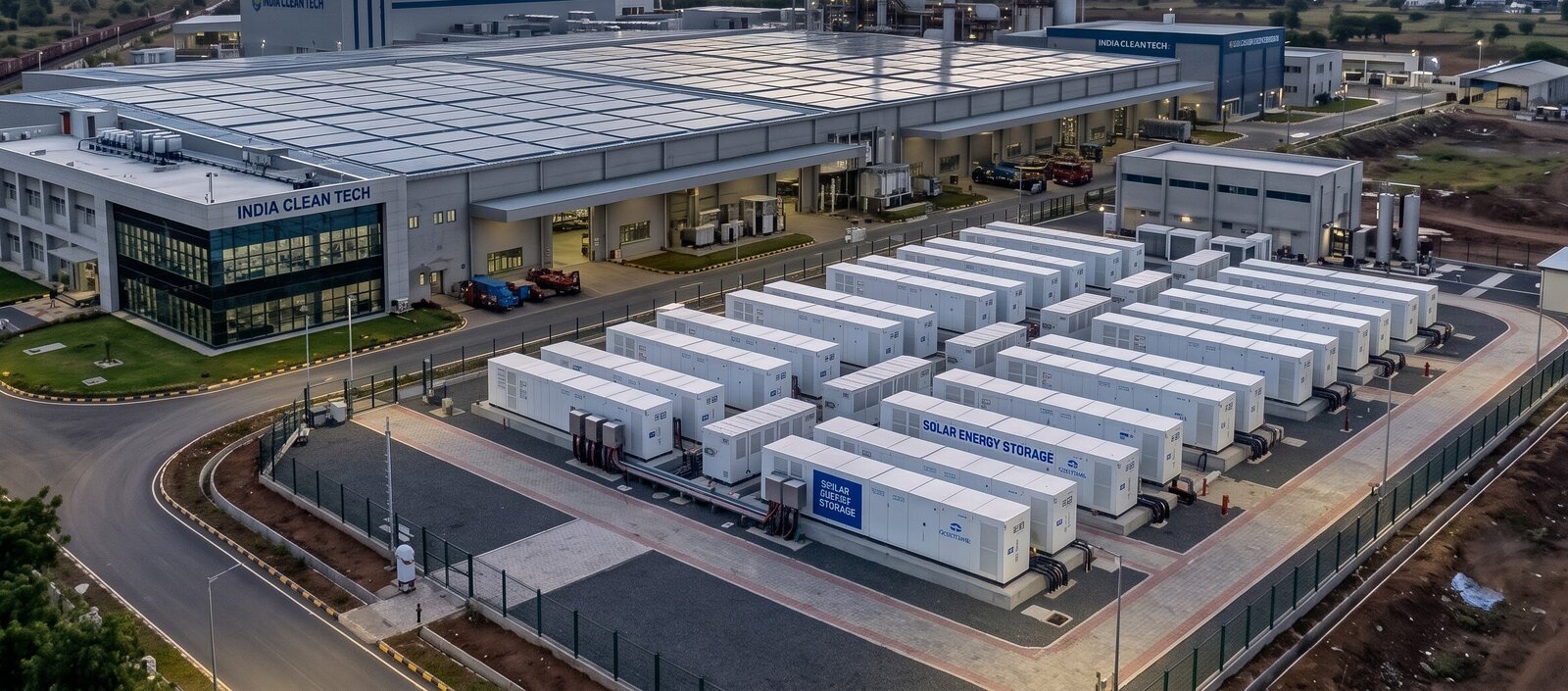Battery storage installed beside a manufacturing plant